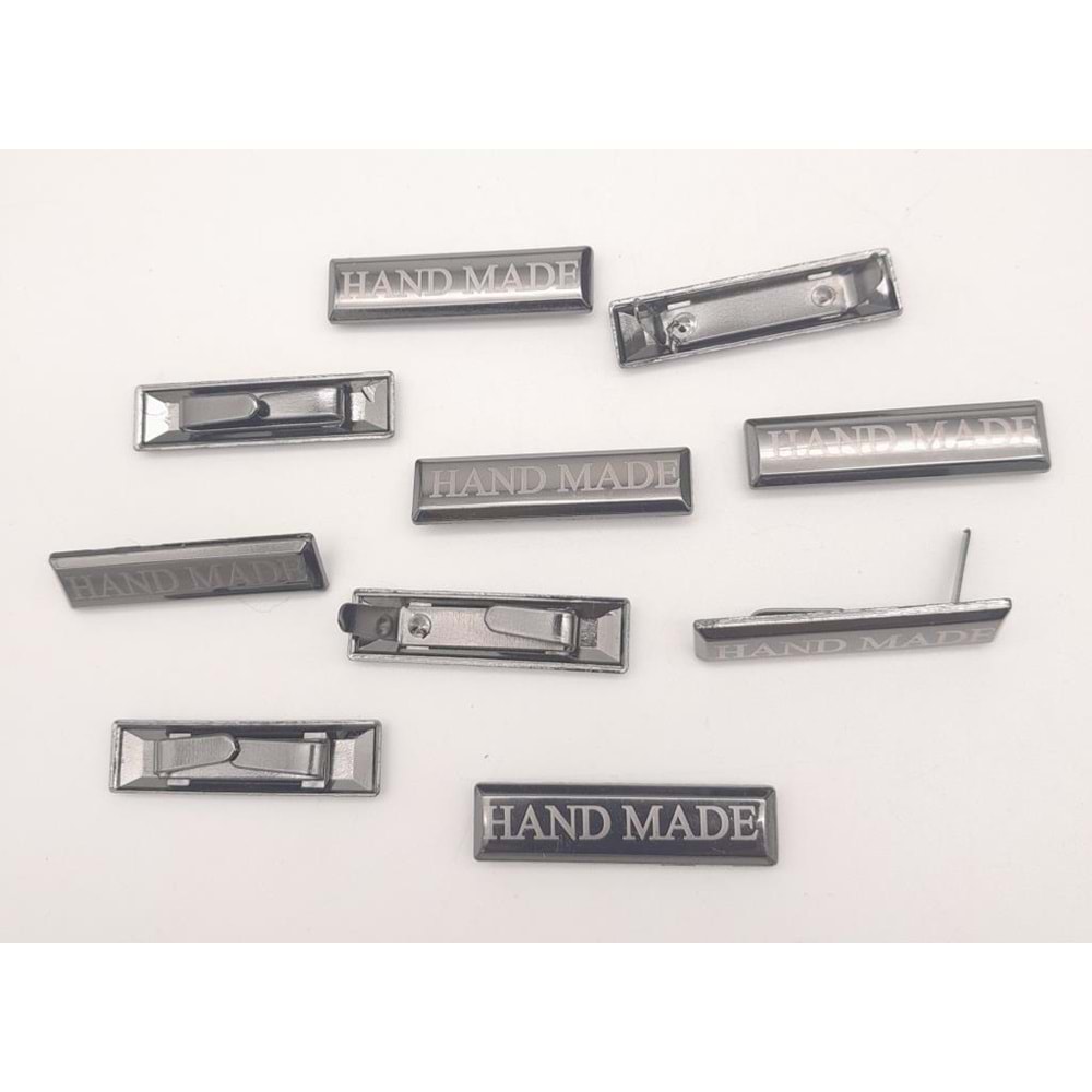 Çanta Aksesuar 10 lu Handmade Yazılı Metal Etiket Plaka Süs Füme Renk