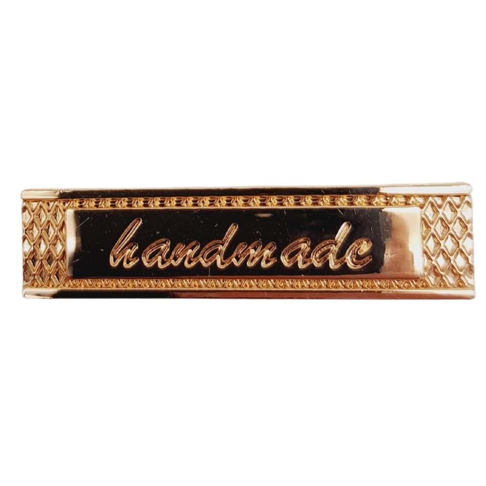 Çanta Aksesuar Handmade Yazılı Metal Etiket 4x1 cm Plaka Süs Light Gold Renk