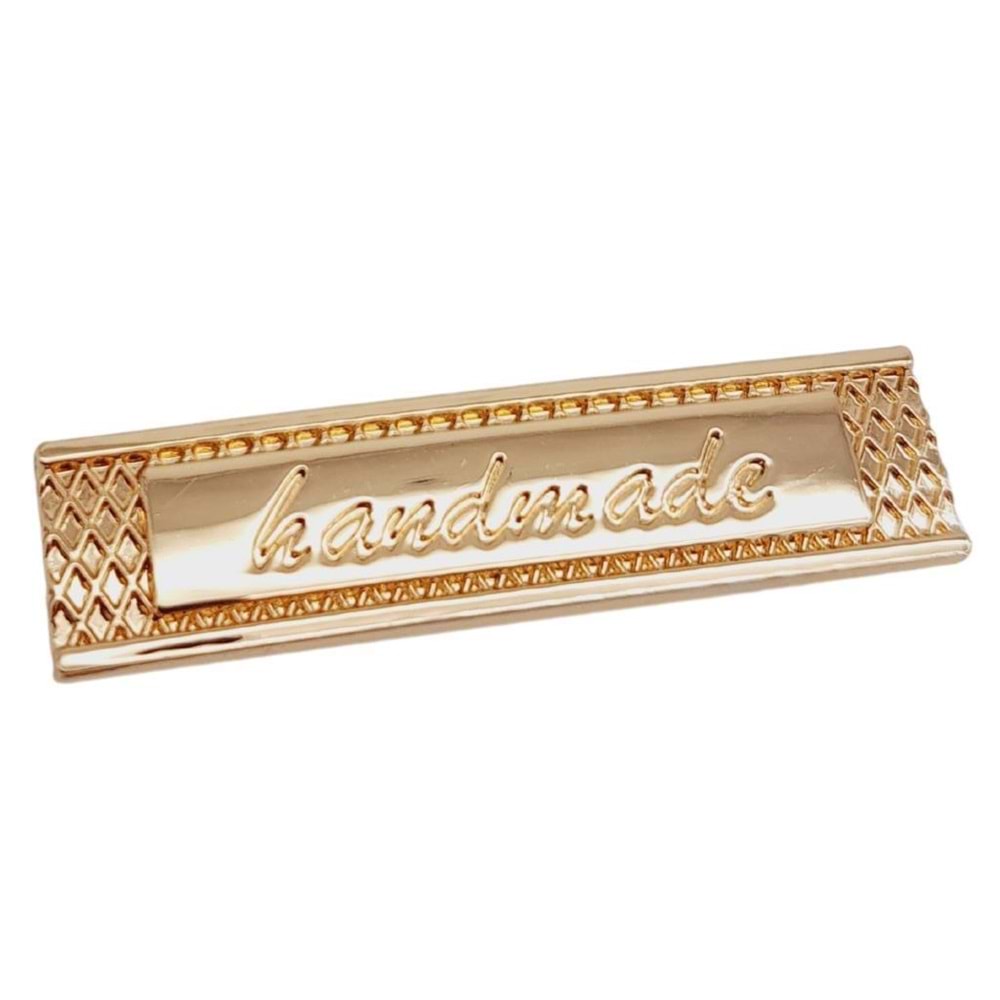 Çanta Aksesuar Handmade Yazılı Metal Etiket 4x1 cm Plaka Süs Light Gold Renk