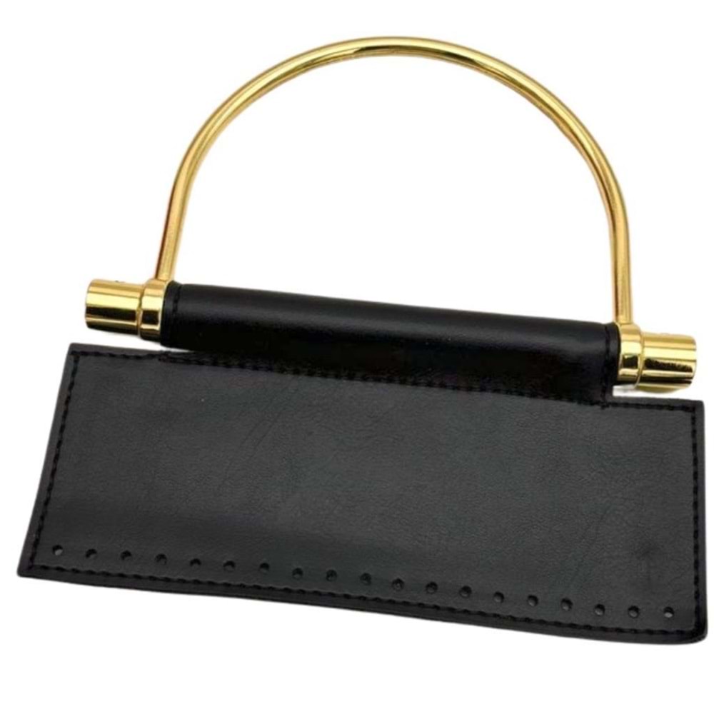 Çanta Aksesuar Suni Derili Metal Çanta Sapı İpek Model Siyah Renk Light Gold Metal (Yeni Model)