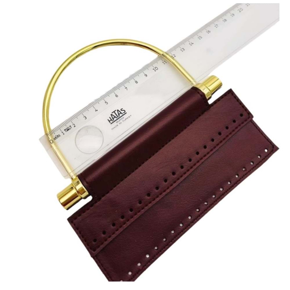 Çanta Aksesuar Suni Derili Metal Çanta Sapı İpek Model Bordo Renk Light Gold Metal (Yeni Model)