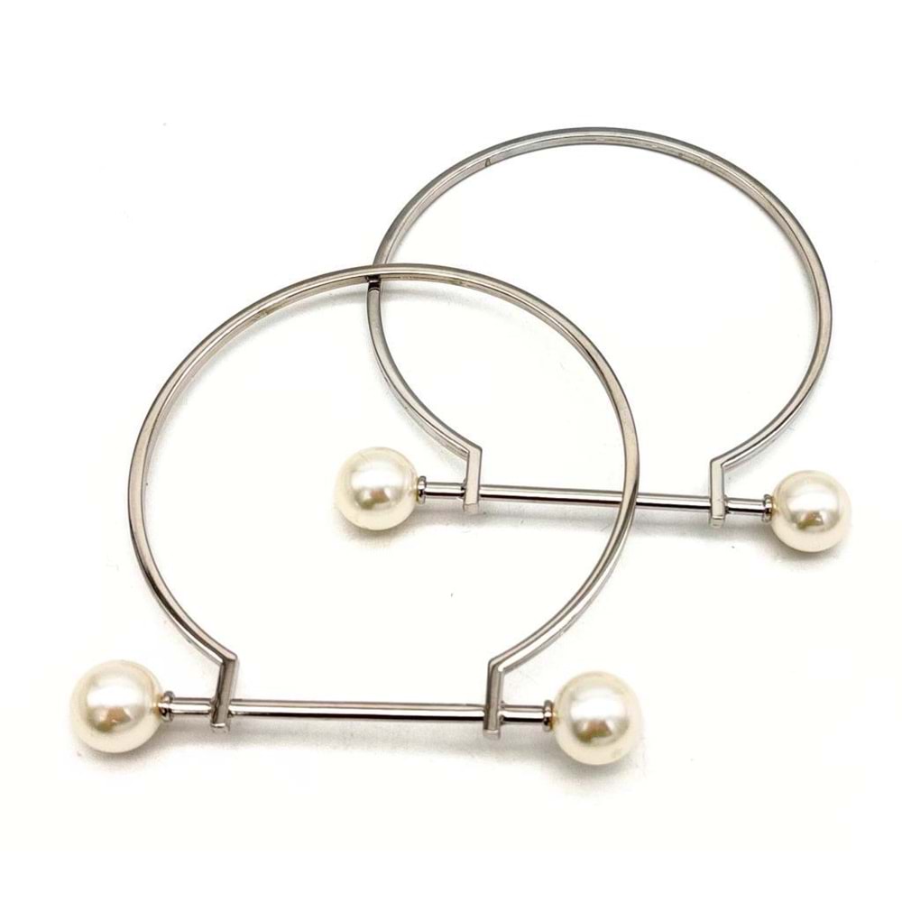 Çanta Aksesuar 9 cm İncili Gümüş Renk İncili Metal Çanta Sapı
