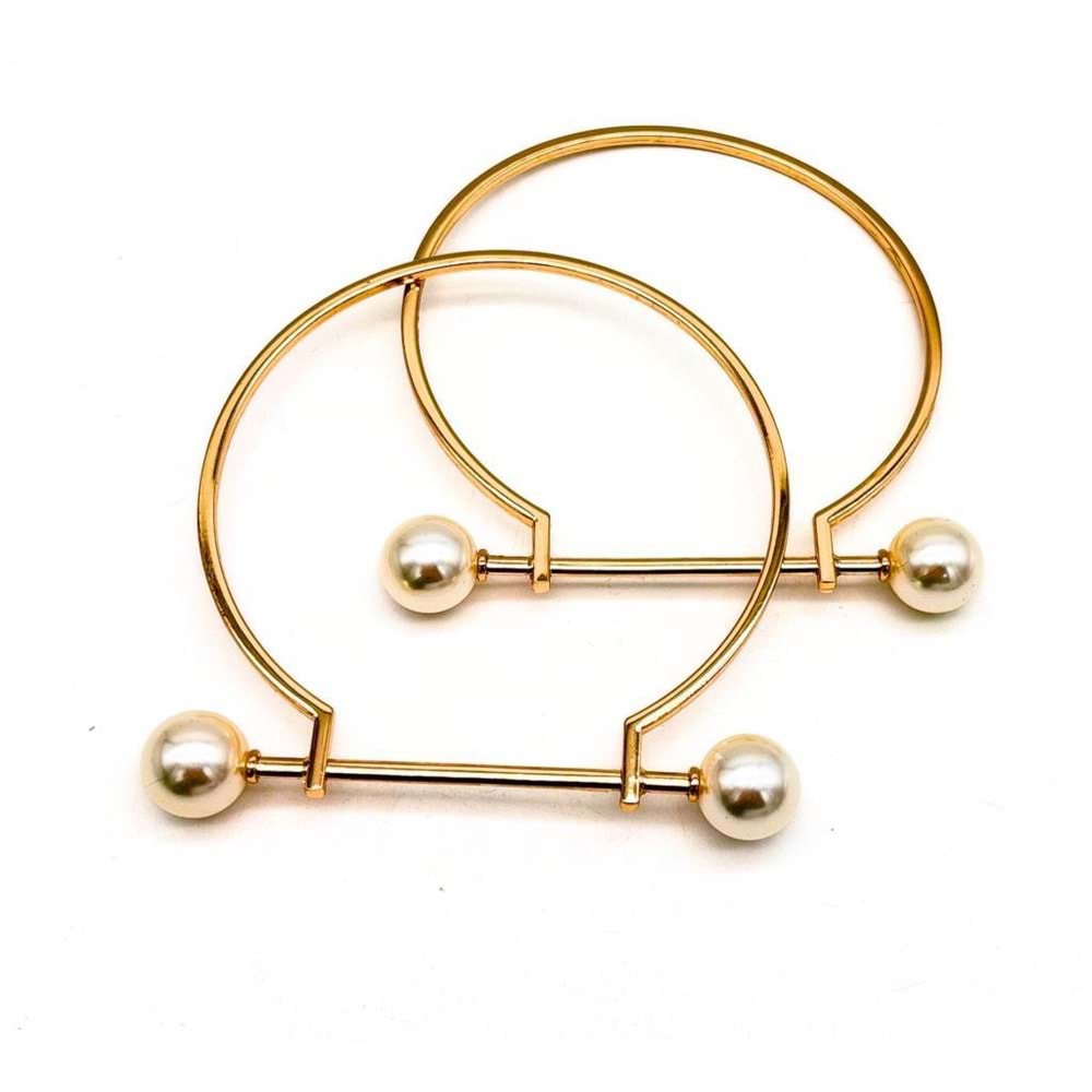Çanta Aksesuar 9 cm İncili Light Gold Renk İncili Metal Çanta Sapı