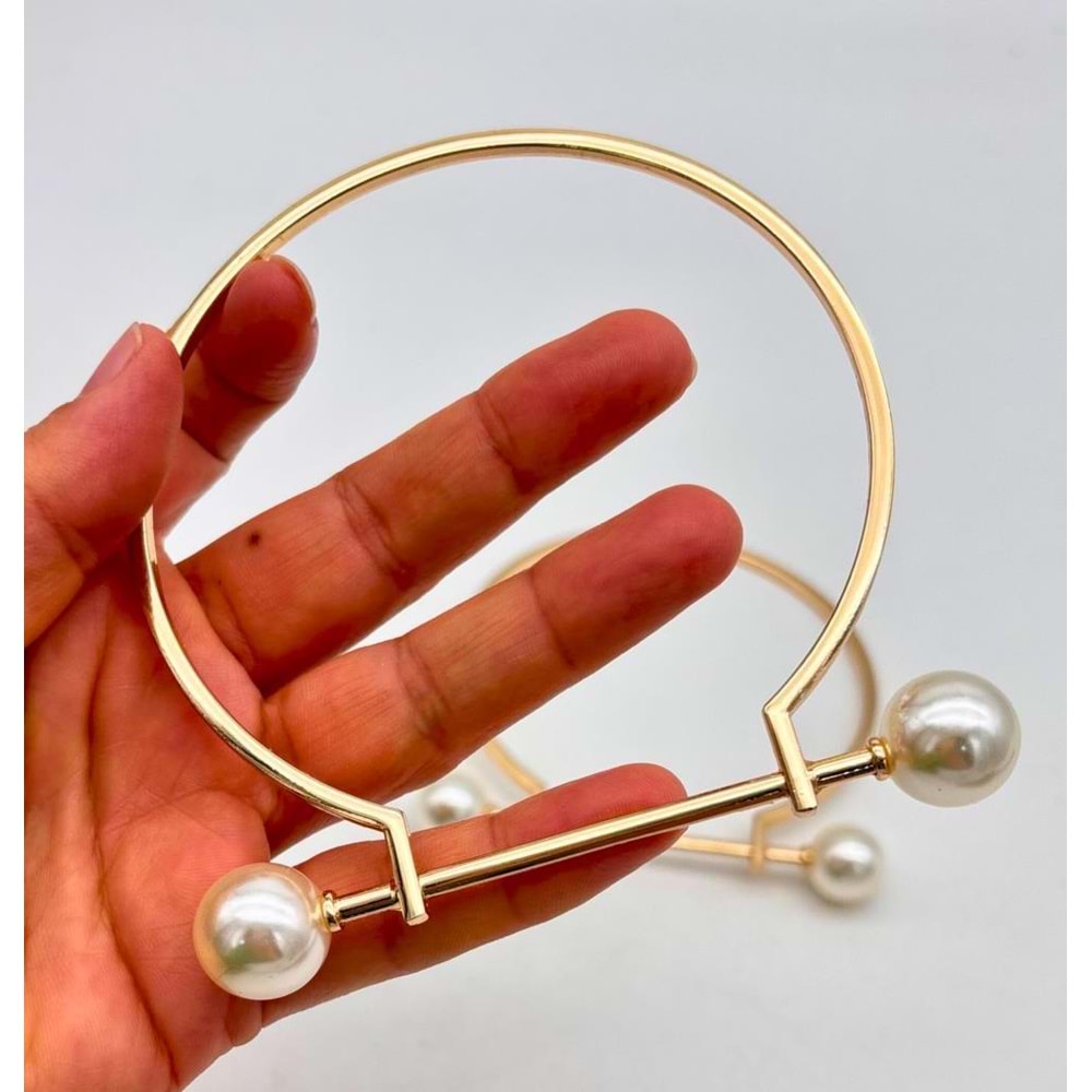 Çanta Aksesuar 9 cm İncili Light Gold Renk İncili Metal Çanta Sapı