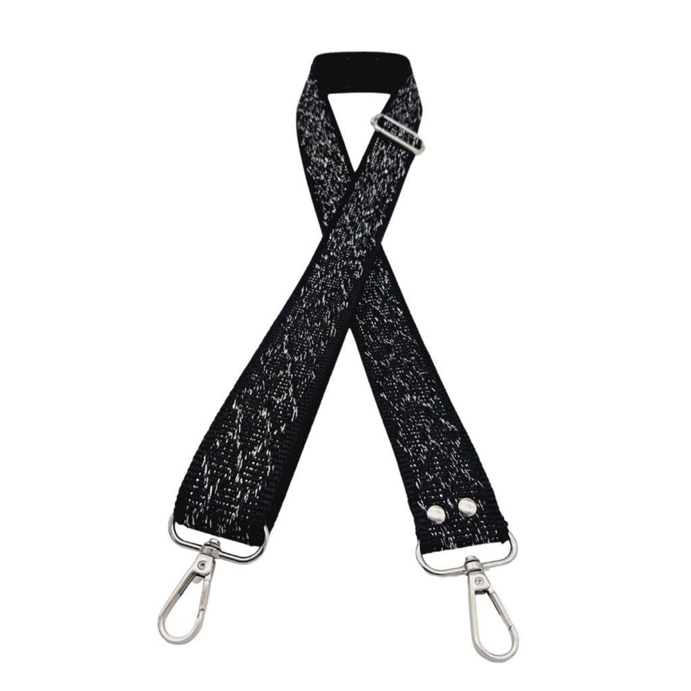 Çanta Aksesuar 120x3 cm Polyester Kolon Çanta Sapı Siyah Gümüş Simli Gümüş Metalli