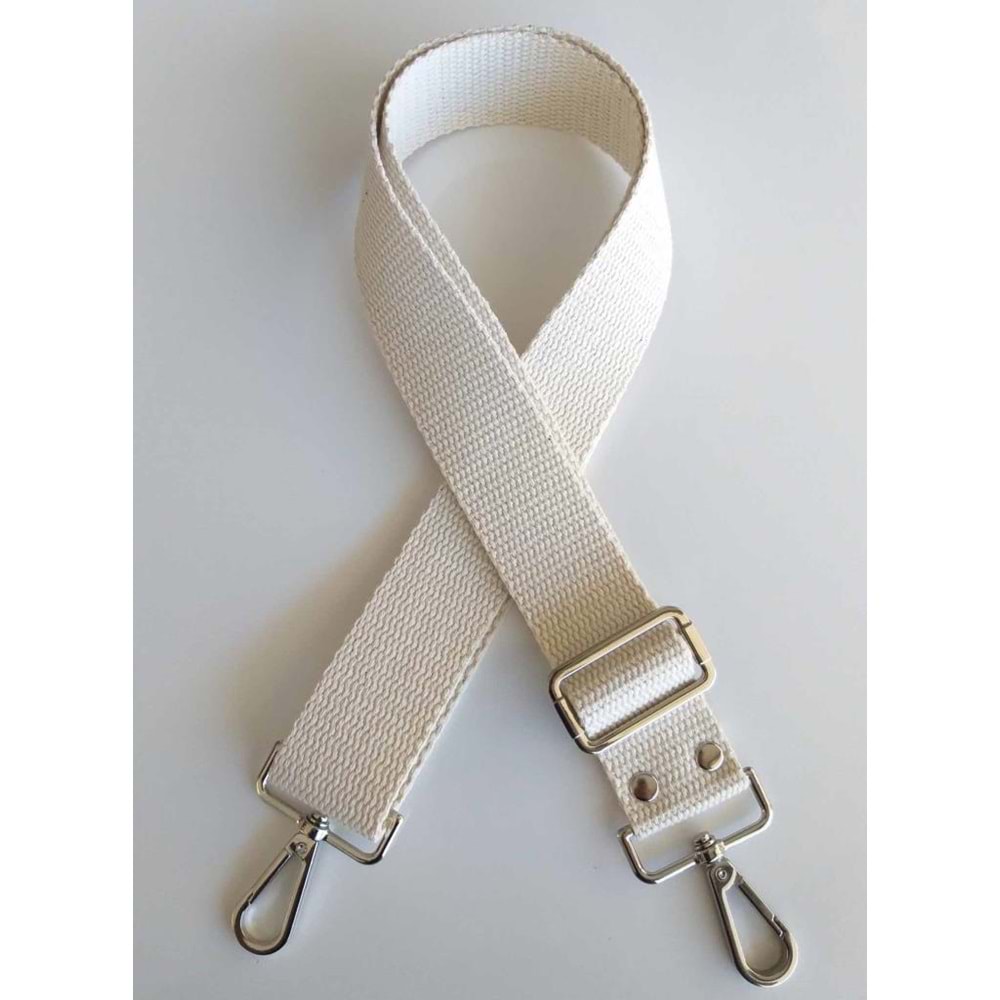 Çanta Aksesuar Pamuklu Kolon 120X4 Cm Gümüş Metal Krem Renk
