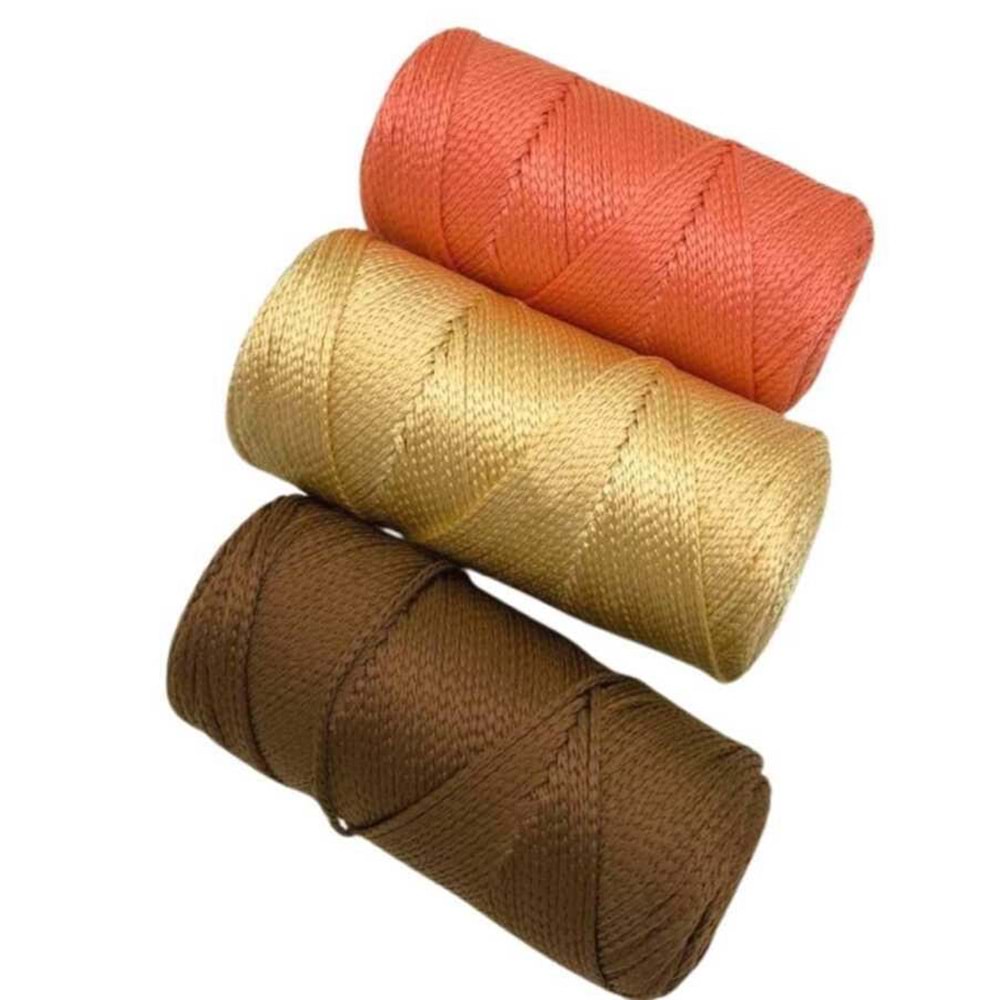 Çanta Aksesuar Polyester Makrome Set (Kahve, Açık Gold, Somon)