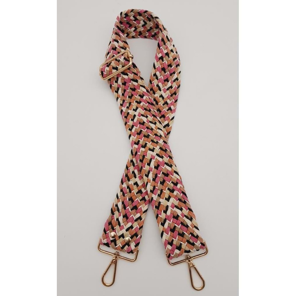 Çanta Aksesuar 120x5 cm Renkli Hasır Örgü Model Pamuklu Kolon Çanta Sapı Light Gold Metalli