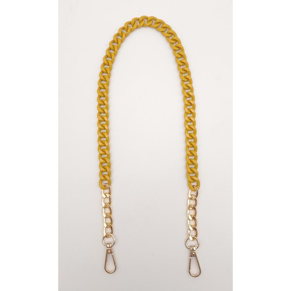 Çanta Aksesuar Renkli Metal 60 cm Kancalı Zincir Hardal Sarı