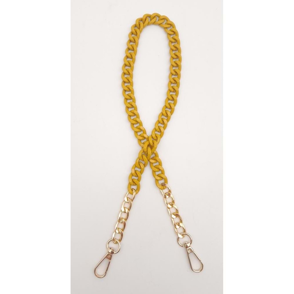 Çanta Aksesuar Renkli Metal 60 cm Kancalı Zincir Hardal Sarı