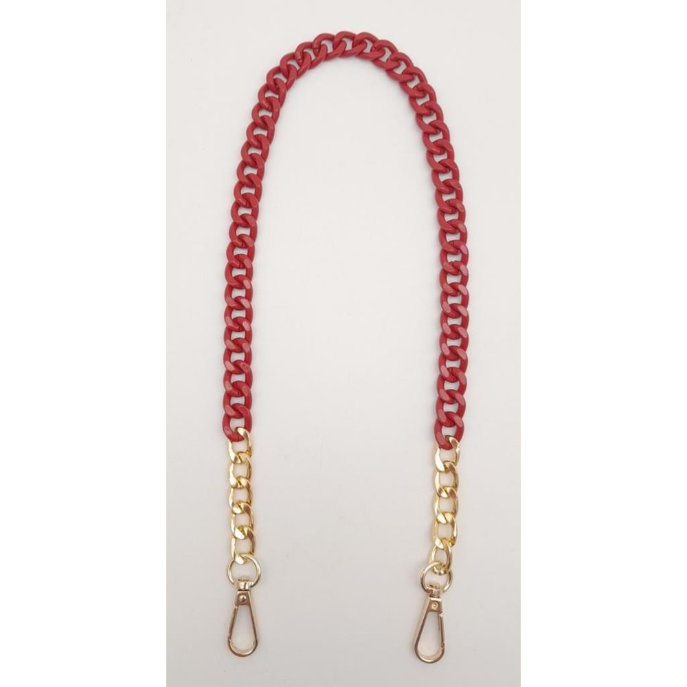 Çanta Aksesuar Renkli Metal 60 cm Kancalı Zincir Kırmızı