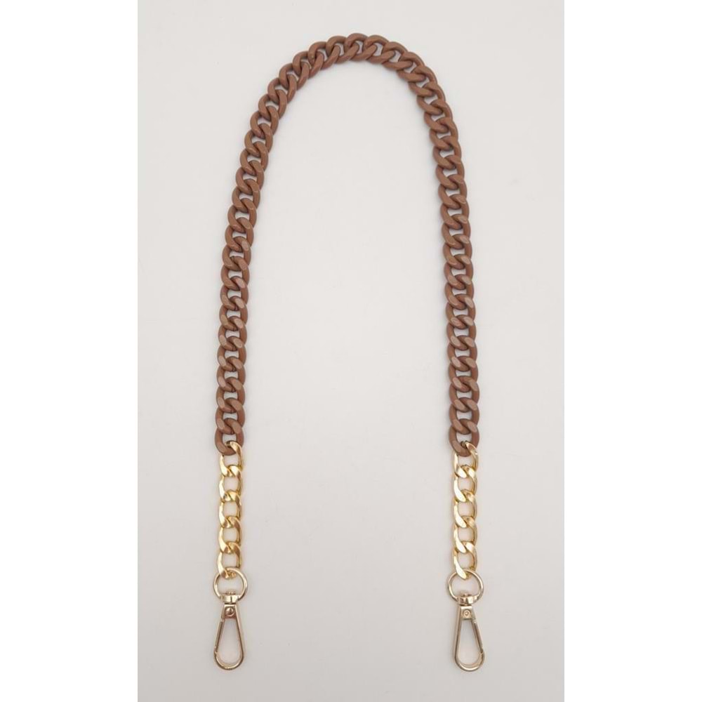 Çanta Aksesuar Renkli Metal 60 cm Kancalı Zincir Taba