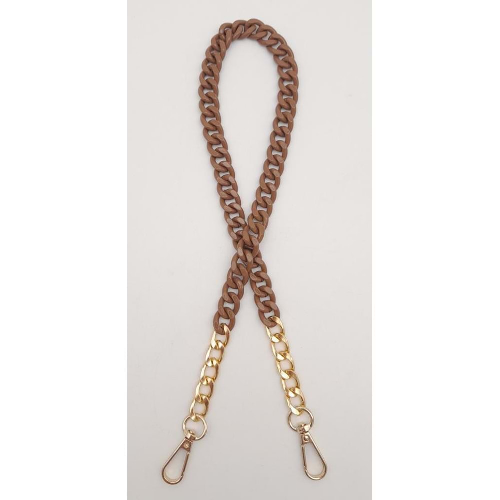 Çanta Aksesuar Renkli Metal 60 cm Kancalı Zincir Taba