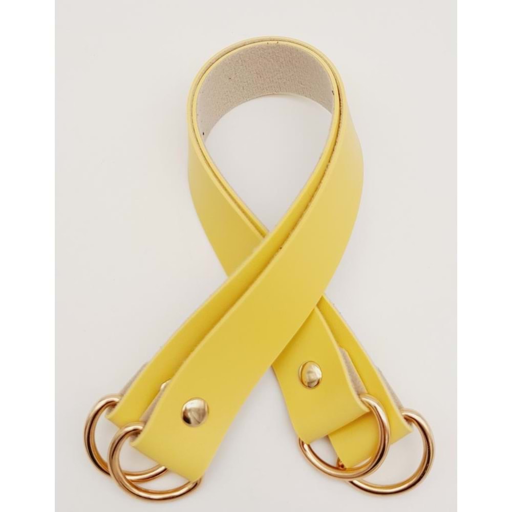 Çanta Aksesuar Suni Deri 38x2.5 cm Sarı Renk Çift Çanta Sapı Light Gold Metalli