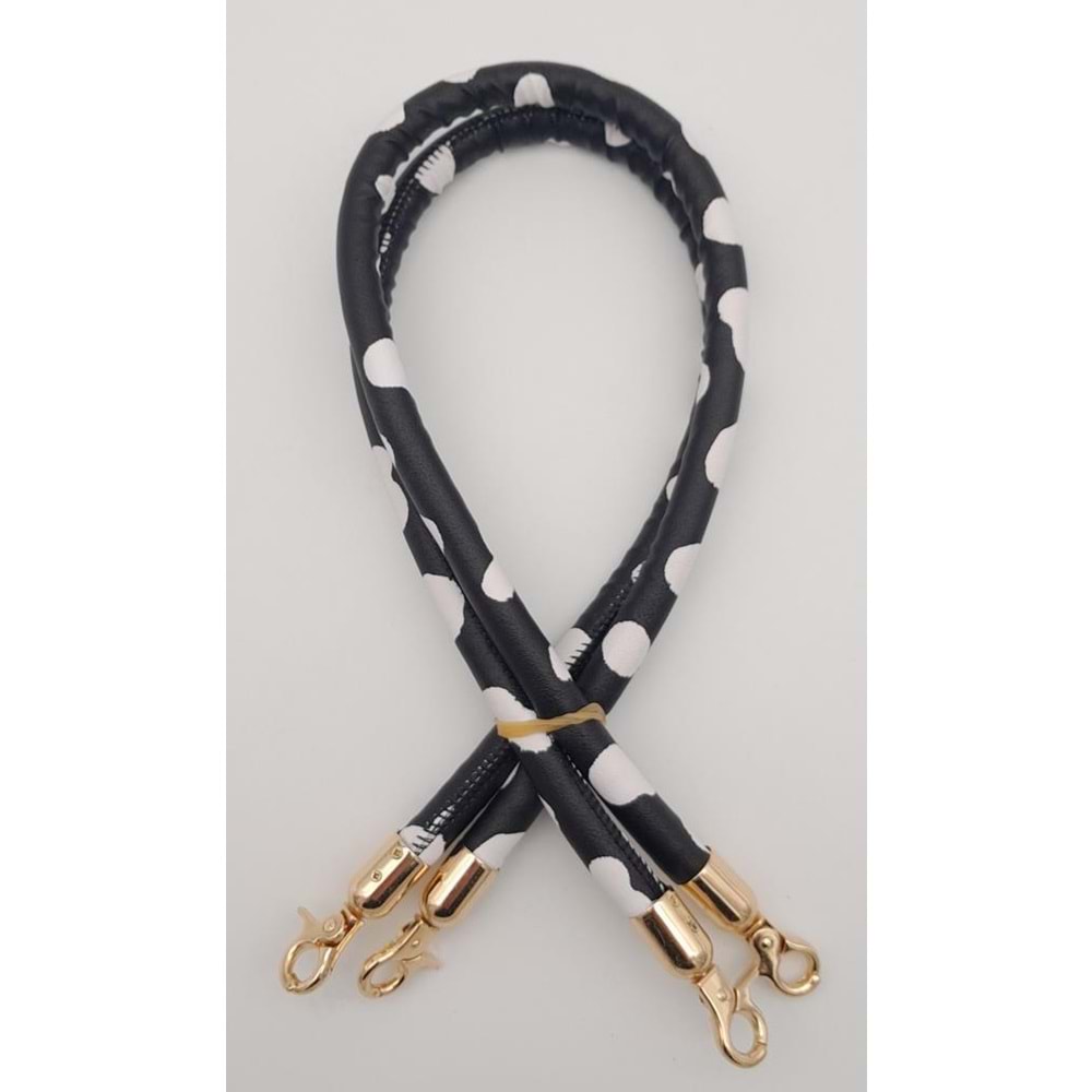Çanta Aksesuar Çift Kordon Çanta Sapı Siyah Beyaz Leopar Light Gold Metalli