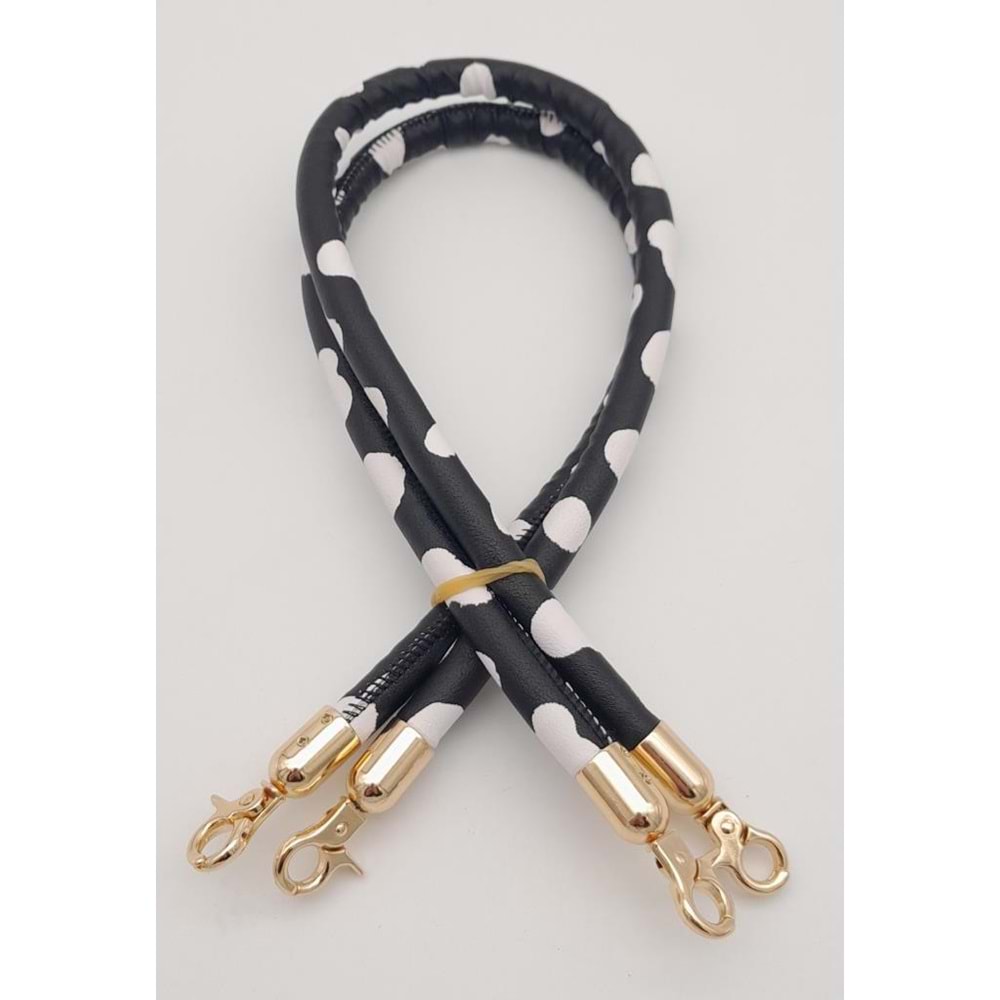 Çanta Aksesuar Çift Kordon Çanta Sapı Siyah Beyaz Leopar Light Gold Metalli