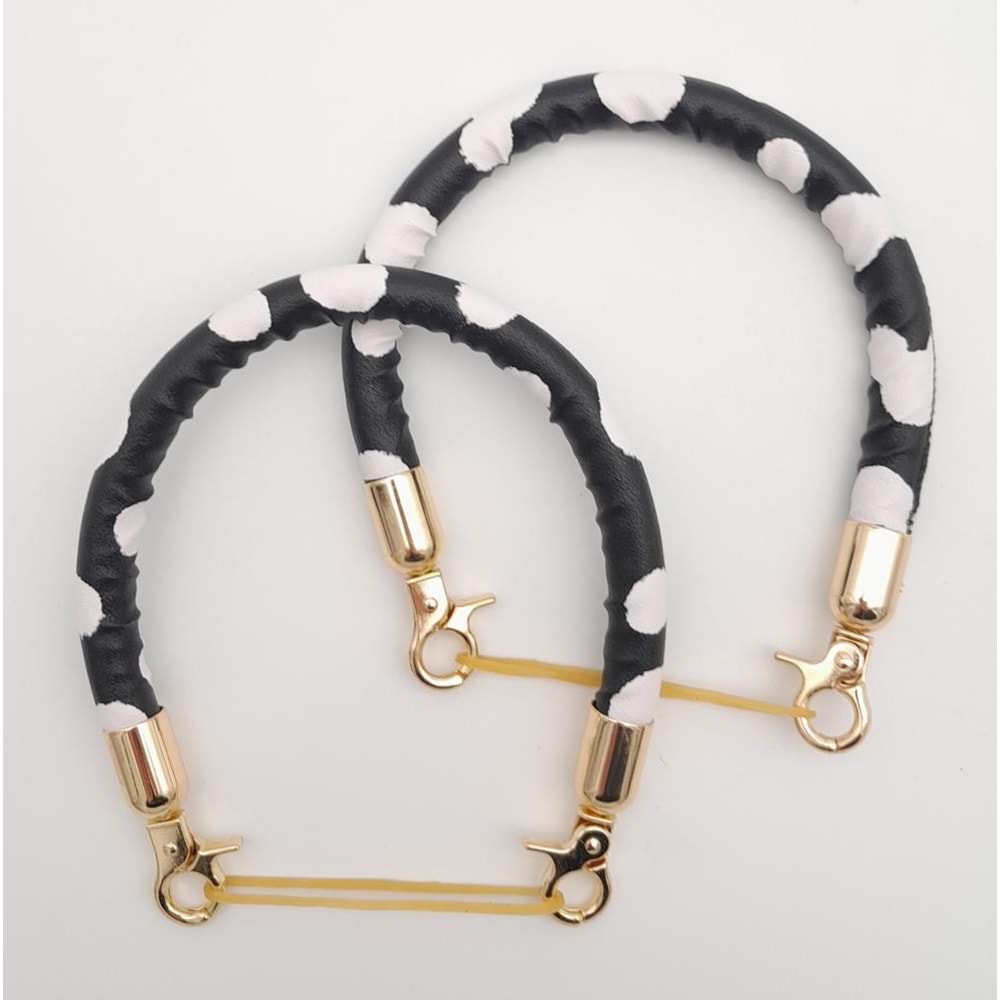Çanta Aksesuar Çift Kısa Kordon Çanta Sapı Siyah Beyaz Leopar Light Gold Metalli