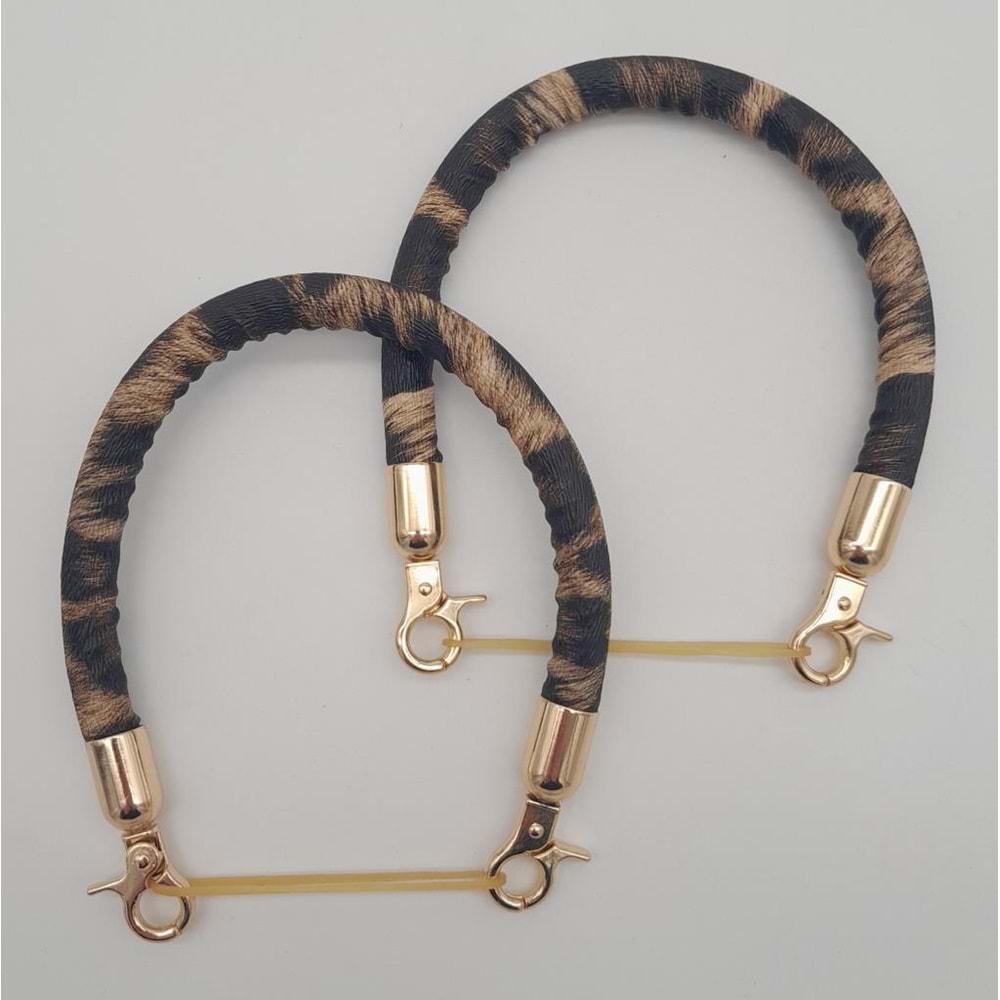 Çanta Aksesuar Çift Kısa Kordon Çanta Sapı Leopar Light Gold Metalli