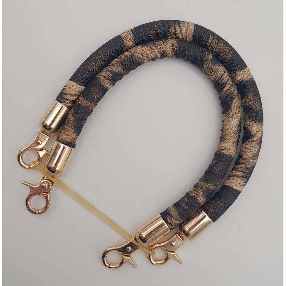 Çanta Aksesuar Çift Kısa Kordon Çanta Sapı Leopar Light Gold Metalli