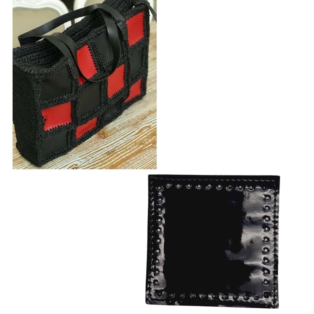 Çanta Aksesuar 10x10 cm Kare Rugan Deri Siyah Renk 1 Adet