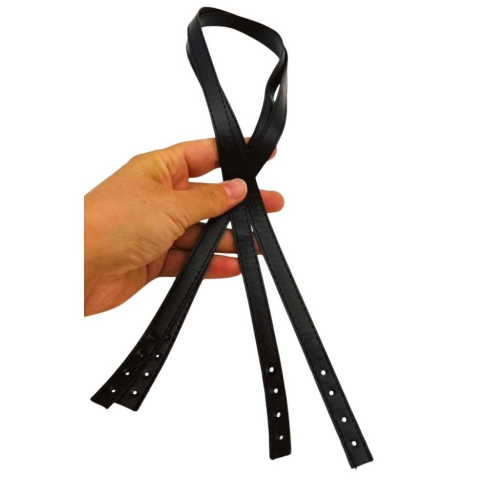 Çanta Aksesuar Slim Model 70x1.2 cm Suni Deri Siyah Renk Çift Çanta Sapı