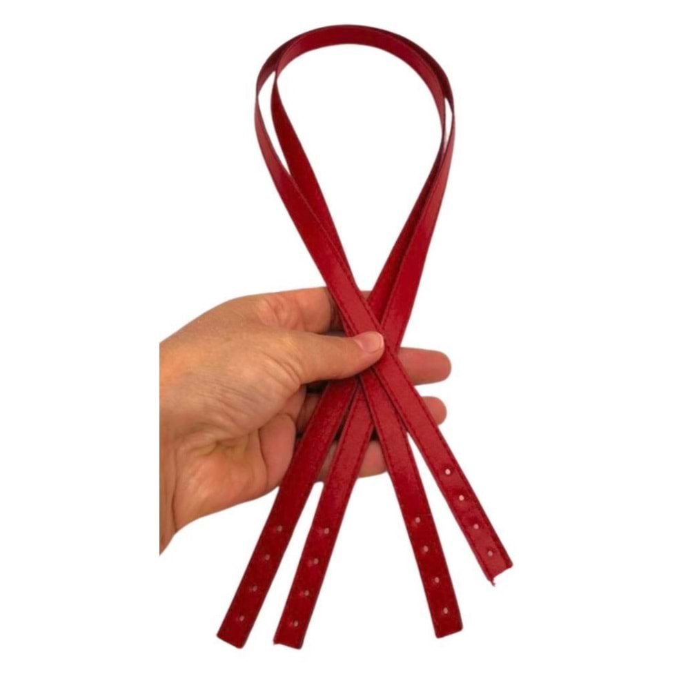 Çanta Aksesuar Slim Model 70x1.2 cm Suni Deri Kırmızı Renk Çift Çanta Sapı