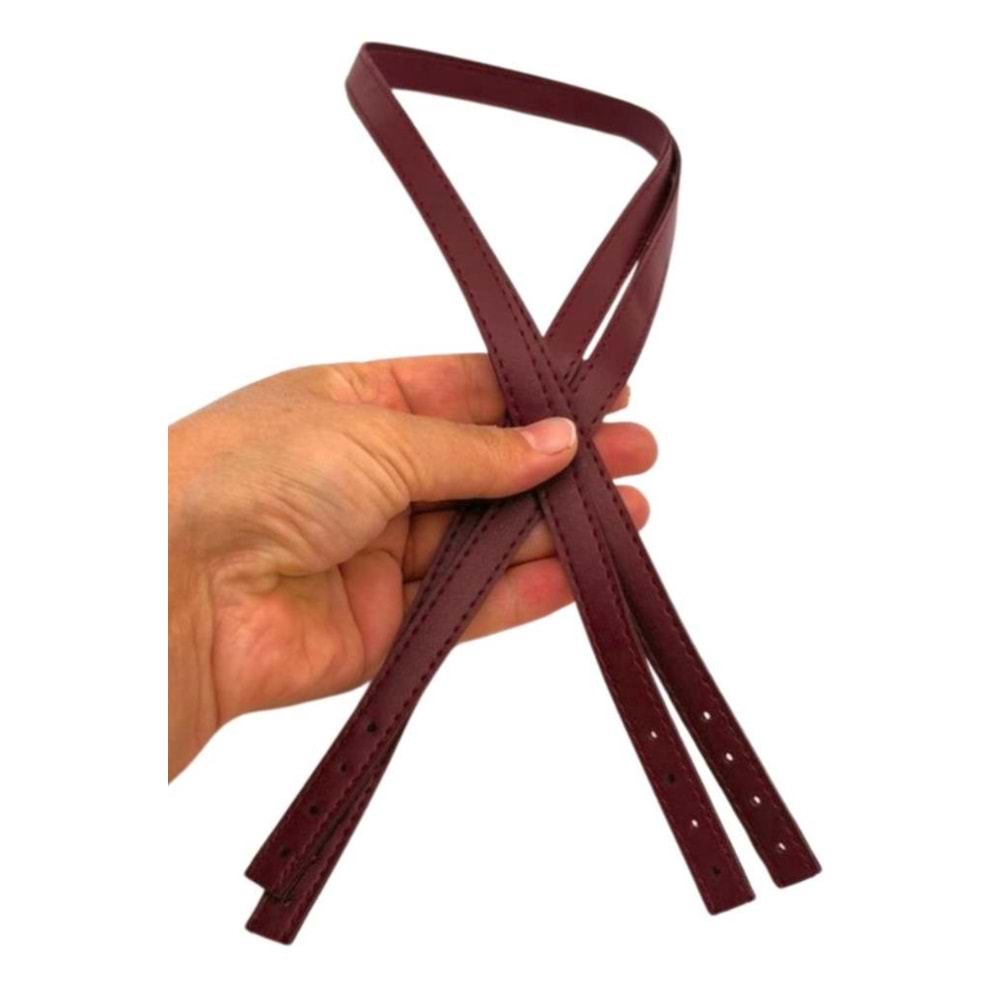 Çanta Aksesuar Slim Model 70x1.2 cm Suni Deri Bordo Renk Çift Çanta Sapı