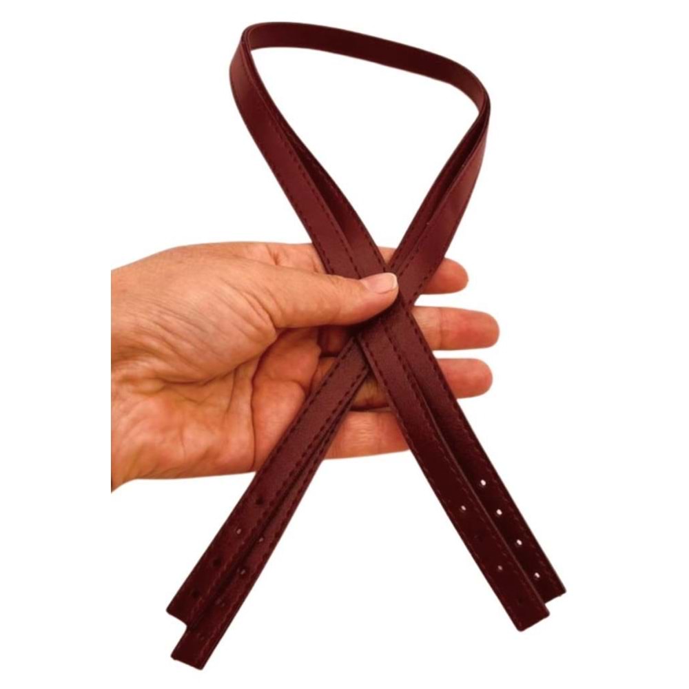 Çanta Aksesuar Slim Model 70x1.2 cm Suni Deri Bordo Renk Çift Çanta Sapı
