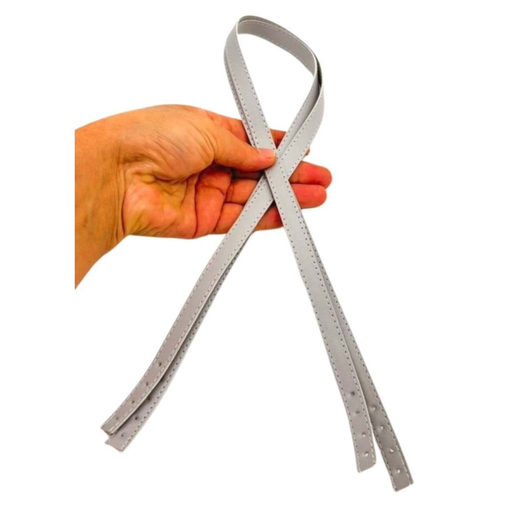 Çanta Aksesuar Slim Model 70x1.2 cm Suni Deri Açık Gri Renk Çift Çanta Sapı