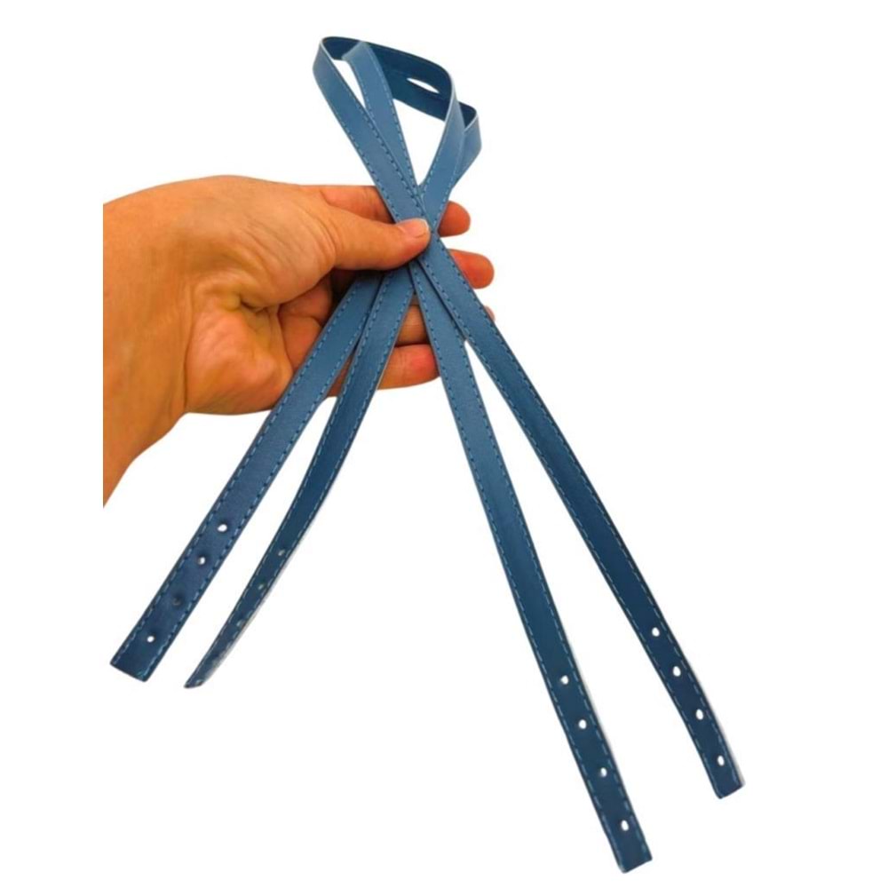 Çanta Aksesuar Slim Model 70x1.2 cm Suni Deri Kot Mavi Renk Çift Çanta Sapı