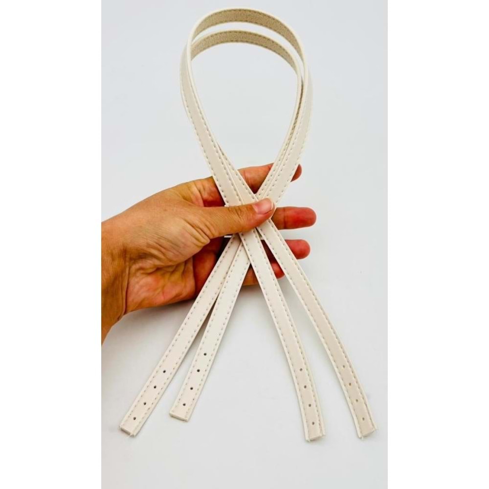 Çanta Aksesuar Slim Model 70x1.2 cm Suni Deri Krem Renk Çift Çanta Sapı