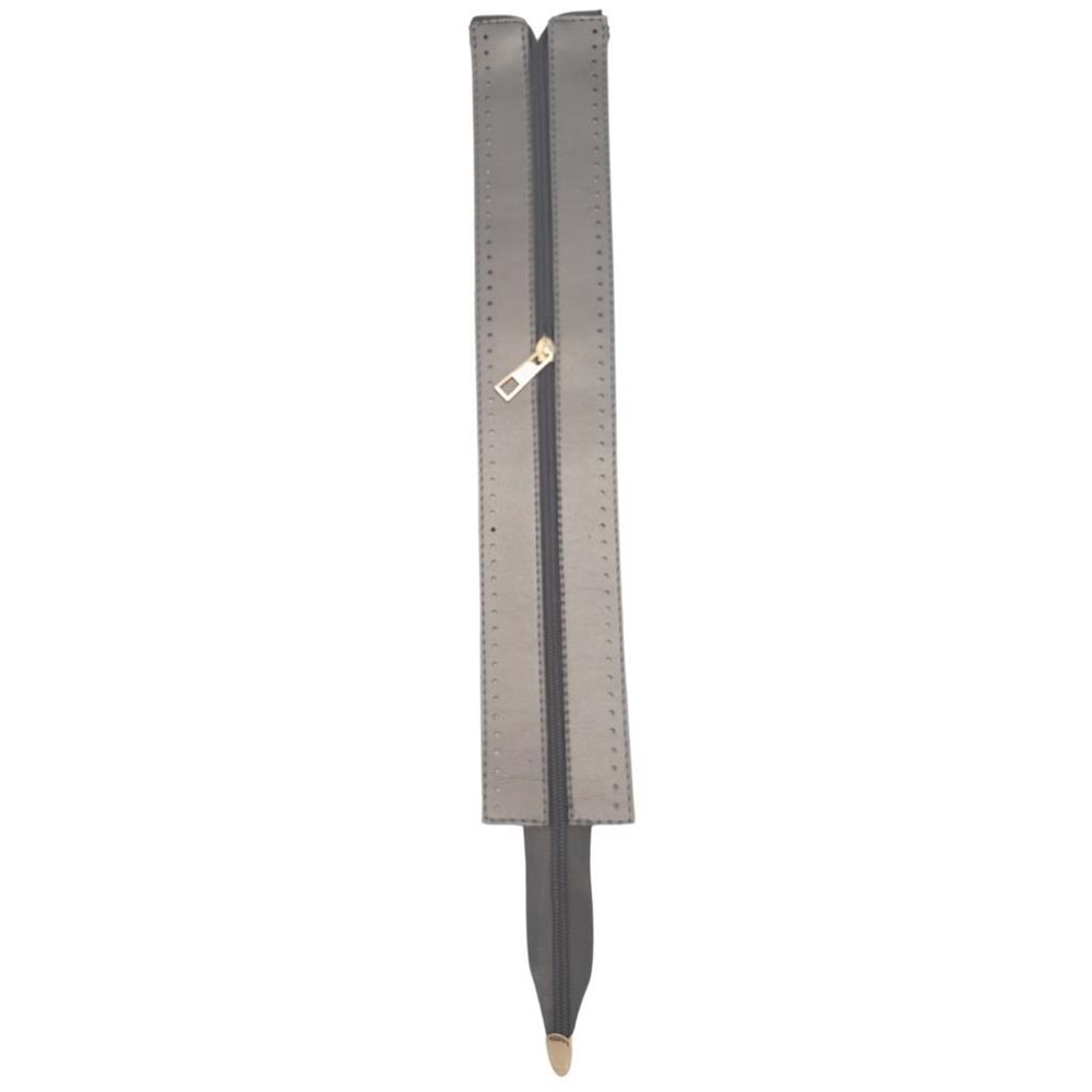 Çanta Aksesuar 40 cm Derili Fermuar Parlak Gri Renk Light Gold Metalli
