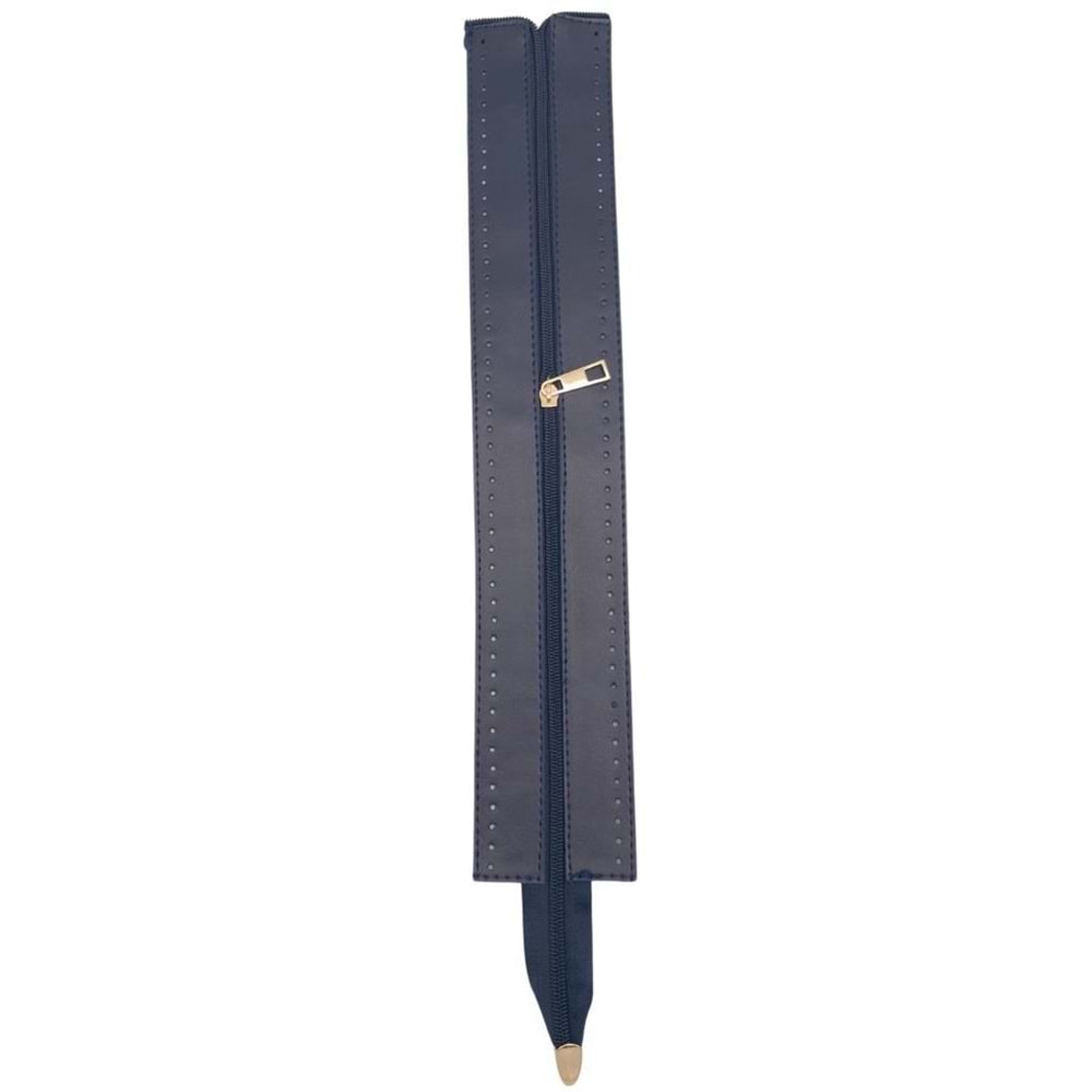 Çanta Aksesuar 40 cm Derili Fermuar Lacivert Renk Light Gold Metalli