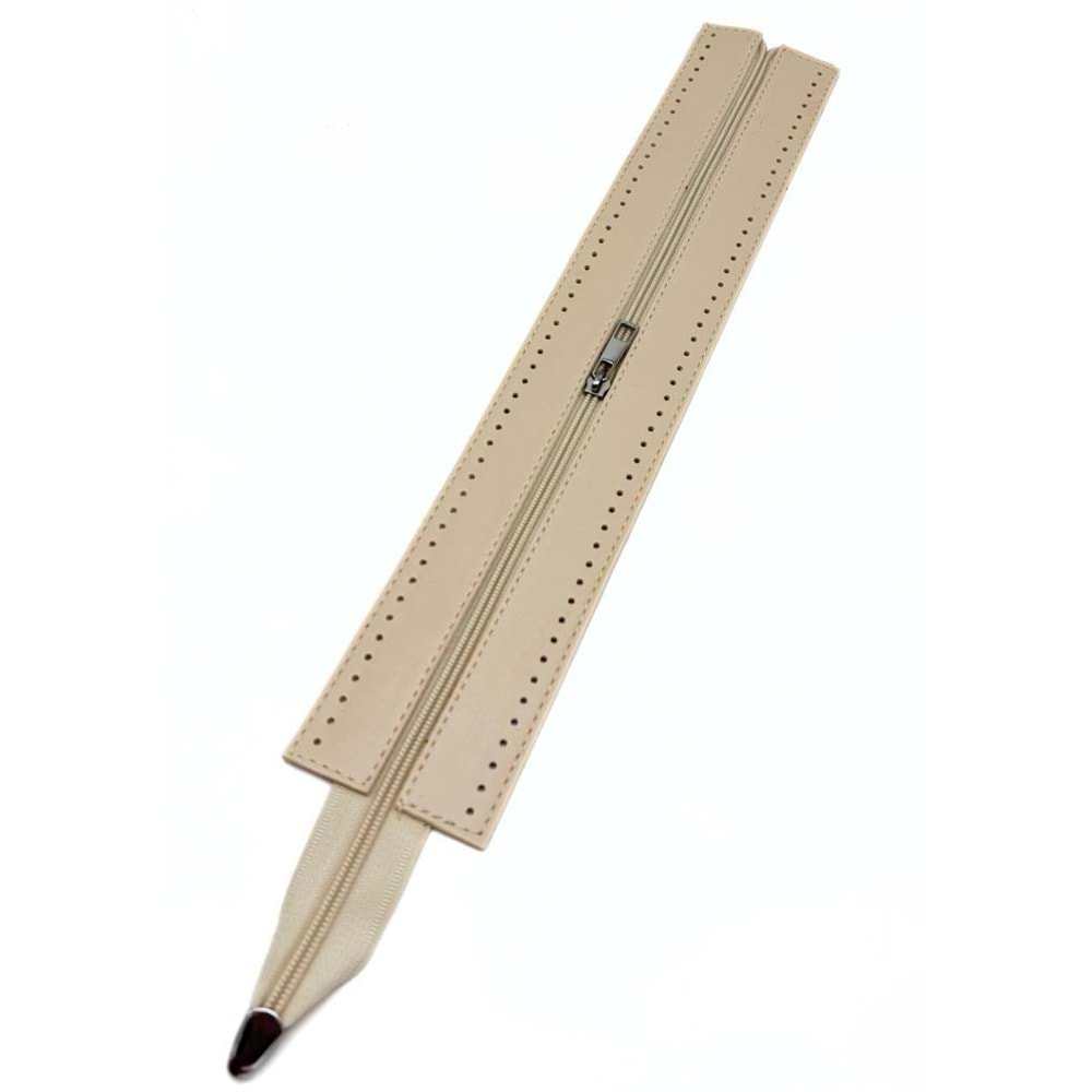 Çanta Aksesuar 40 cm Derili Fermuar Krem Renk Gümüş Renk Metalli
