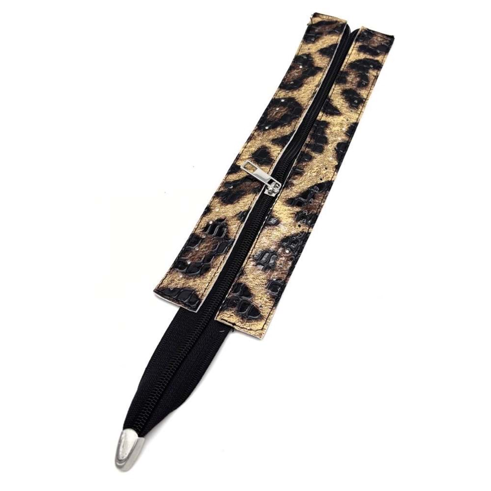 Çanta Aksesuar Rugan Croco Leopar Renk 28 Cm Derili Fermuar Gümüş Metalli