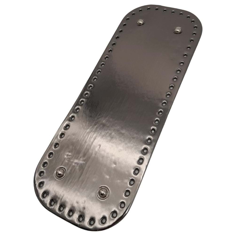 Çanta Aksesuar Parlak Rugan Deri 32x12 cm Dikdörtgen Çanta Tabanı Antrasit Renk Gümüş Metalli