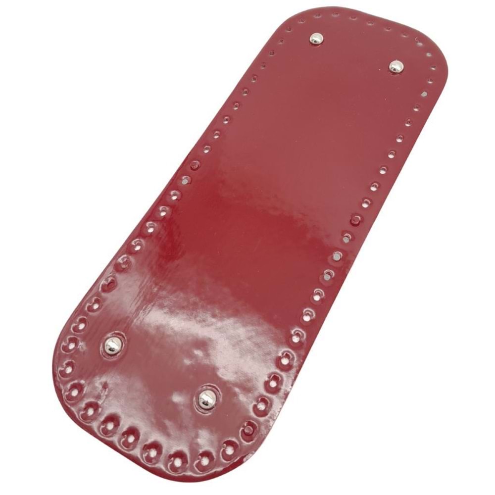 Çanta Aksesuar Parlak Rugan Deri 32x12 cm Dikdörtgen Çanta Tabanı Bordo Renk Gümüş Metalli