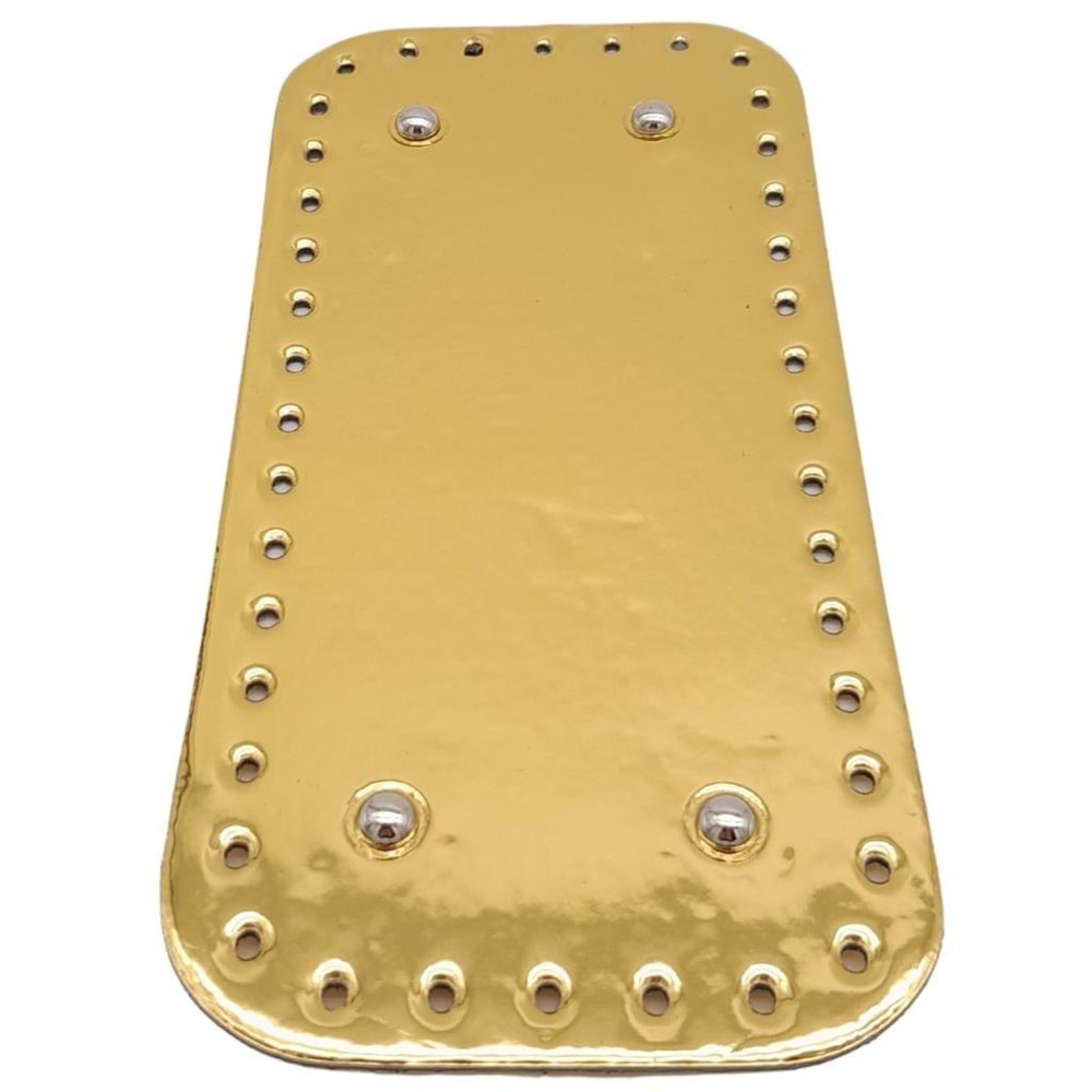 Çanta Aksesuar Parlak Rugan Deri 25x12 cm Dikdörtgen Çanta Tabanı Gold Renk Gümüş Metalli