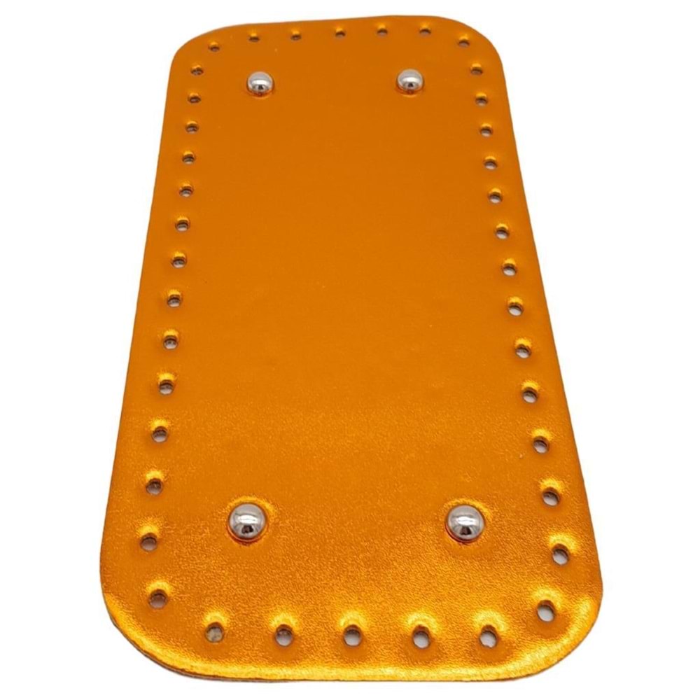 Çanta Aksesuar Parlak Rugan Deri 25x12 cm Dikdörtgen Çanta Tabanı Turuncu Renk Gümüş Metalli
