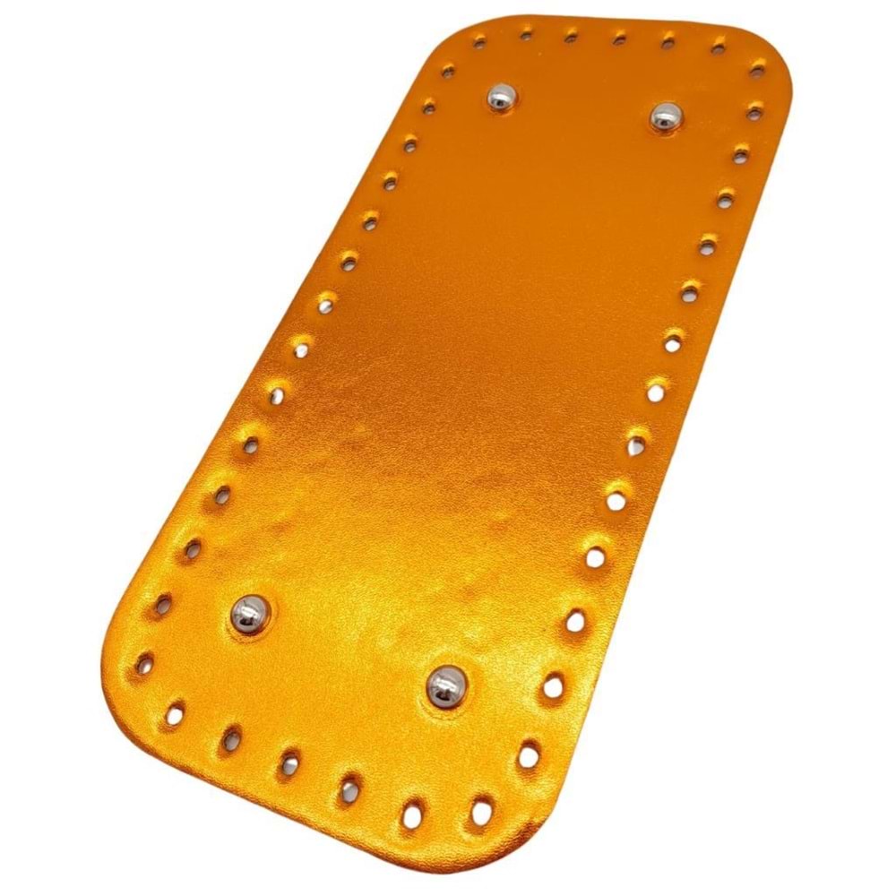 Çanta Aksesuar Parlak Rugan Deri 25x12 cm Dikdörtgen Çanta Tabanı Turuncu Renk Gümüş Metalli
