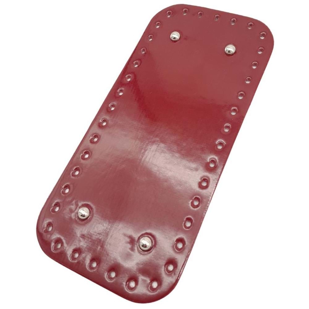 Çanta Aksesuar Parlak Rugan Deri 25x12 cm Dikdörtgen Çanta Tabanı Bordo Renk Gümüş Metalli