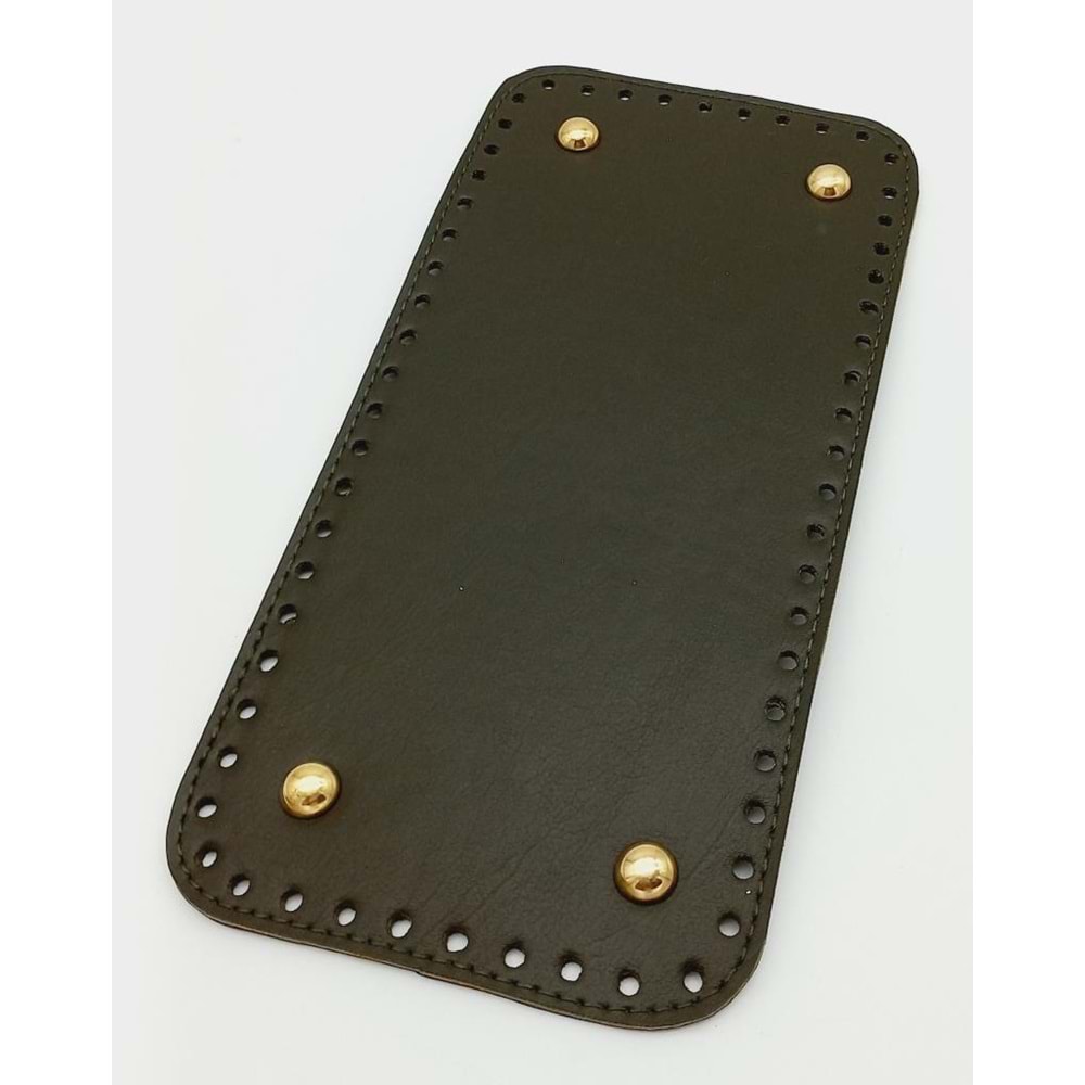 Çanta Aksesuar Suni Deri Haki Renk 25X12 cm Dikdörtgen Çanta Tabanı (Light Gold Aparatlı)