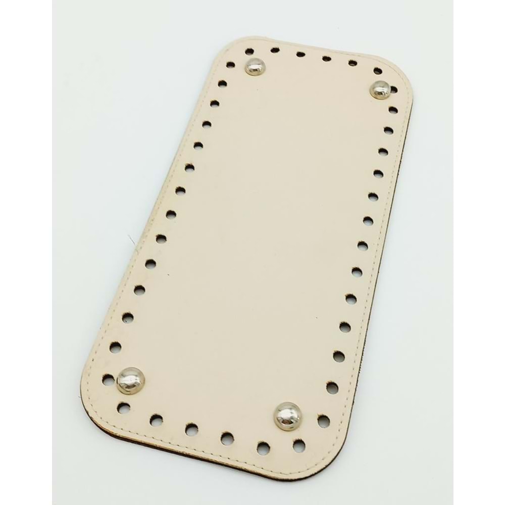 Çanta Aksesuar Suni Deri Krem Renk 25X12 cm Dikdörtgen Çanta Tabanı (Gümüş Aparatlı)