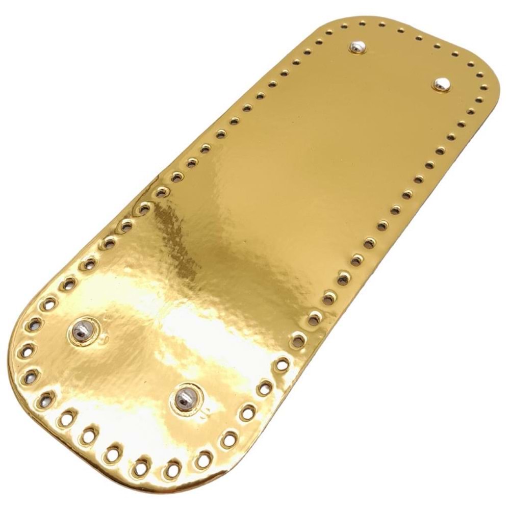 Çanta Aksesuar Parlak Rugan Deri 32x12 cm Dikdörtgen Çanta Tabanı Gold Renk Gümüş Metalli