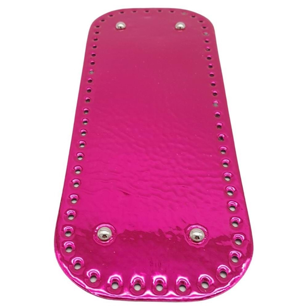 Çanta Aksesuar Parlak Rugan Deri 32x12 cm Dikdörtgen Çanta Tabanı Fuşya Renk Gümüş Metalli