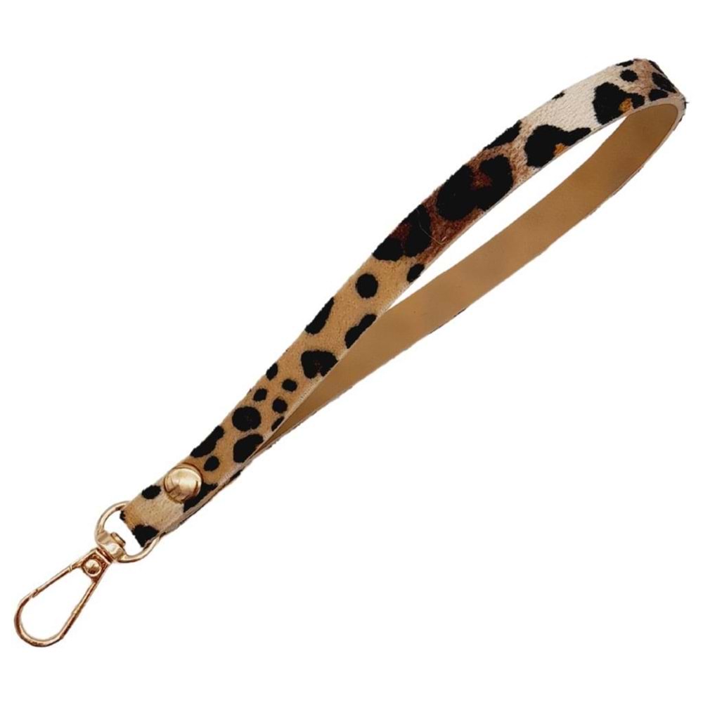 Çanta Aksesuar Suni Deri Elcik Leopar Desen Light Gold Metal