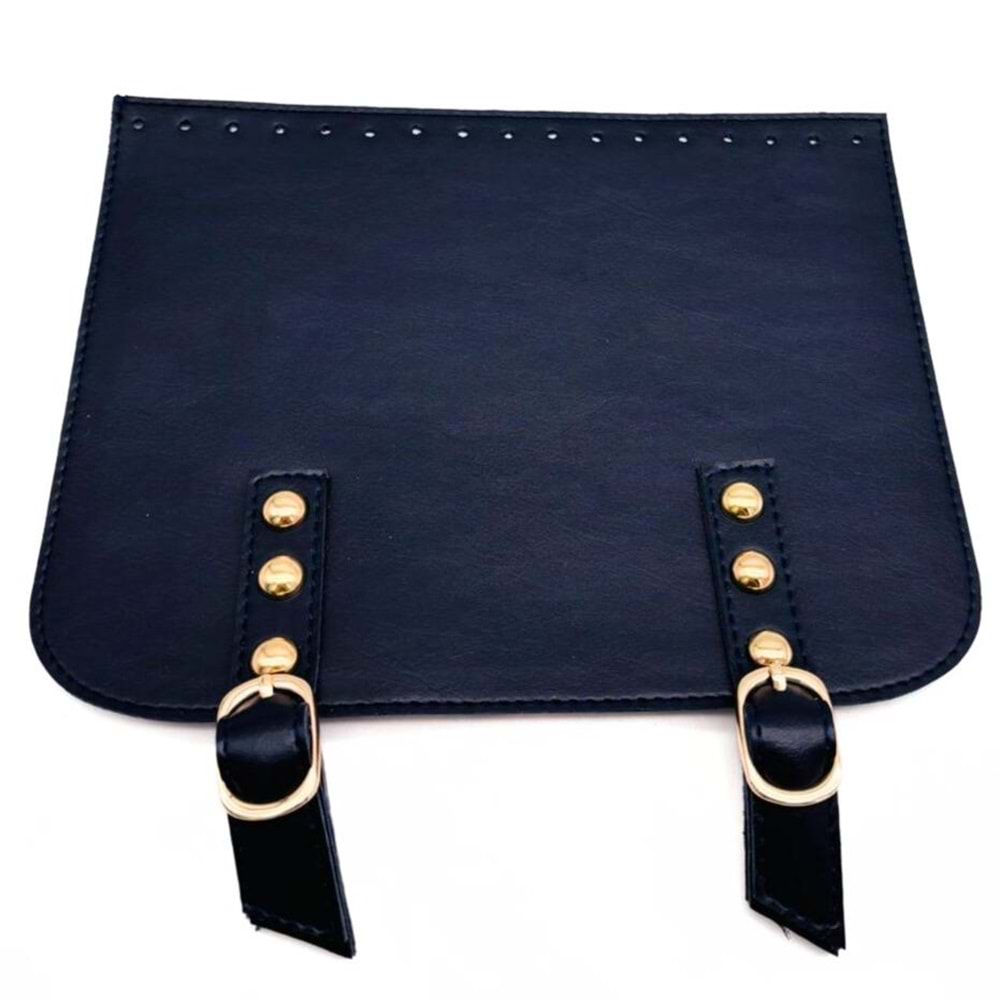 Çanta Aksesuar 24x19 cm Çift Mıknatıslı Suni Deri Kapak Lacivert Renk Light Gold Metalli