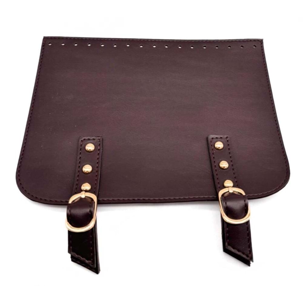 Çanta Aksesuar 24x19 cm Çift Mıknatıslı Suni Deri Kapak Koyu Kahve Renk Light Gold Metalli