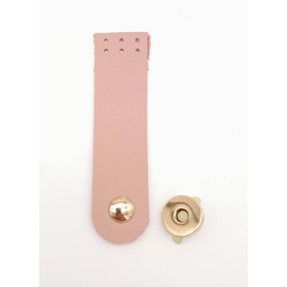 Çanta Aksesuar Pudra Renk Tek Kat Suni Deri Kapak 10.5x2.5 cm Light Gold Metal