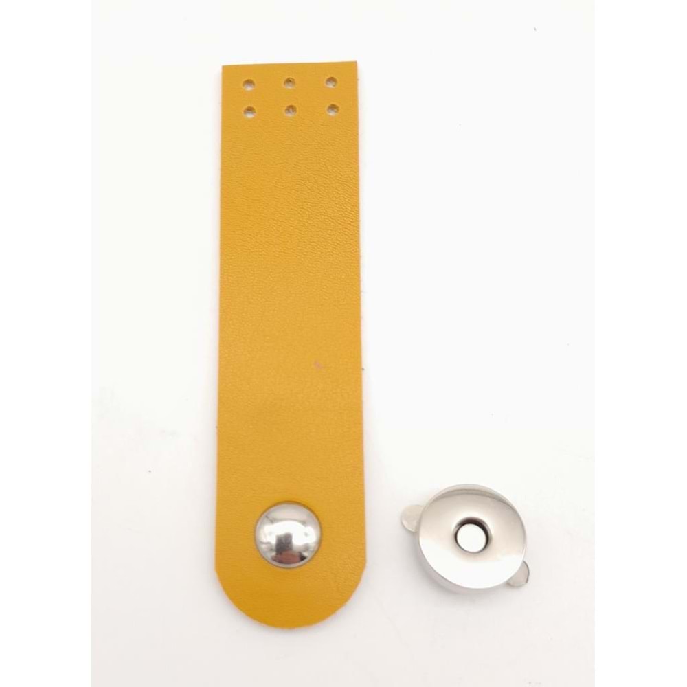 Çanta Aksesuar Hardal Renk Tek Kat Suni Deri Kapak 10.5x2.5 cm Gümüş Metal